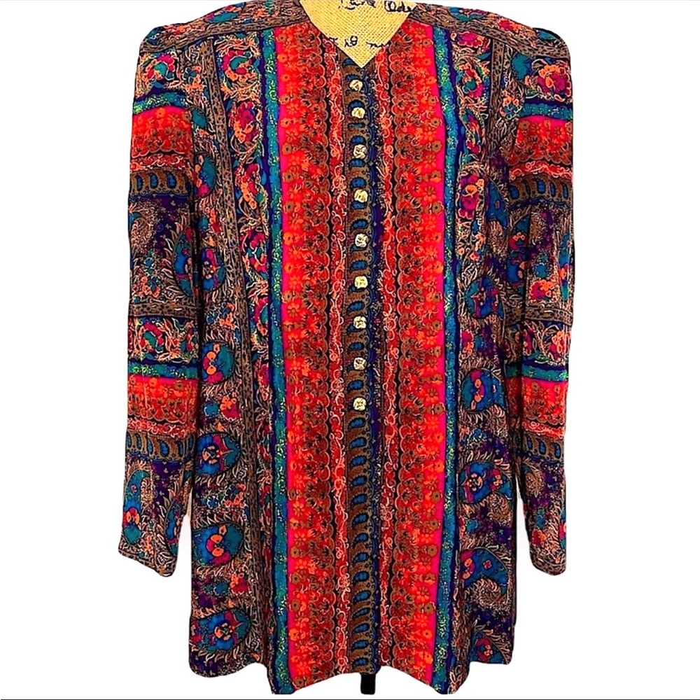VINTAGE LADY CAROL OF NEW YORK |  BUTTON UP PAISLEY BOHO JACKET / TOP